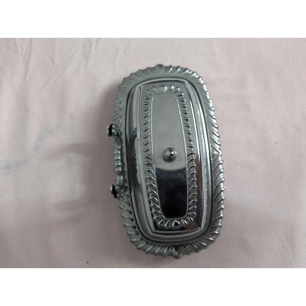Irvinware covered butter dish‎ with glass tray and knife holder USA silver color